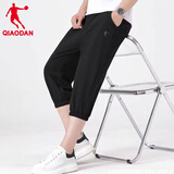 乔丹运动短裤男夏季薄款冰丝速干宽松休闲裤篮球跑步健身训练裤子男 黑色-针织束脚7分 XL /180