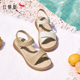 红蜻蜓真皮妈妈凉鞋夏季羊皮软底舒适不累脚中老年凉鞋WJK25865杏色37