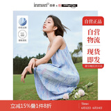 茵曼2025夏季女装法式吊带印花压褶连衣裙子女士高级长裙 湖蓝色 M