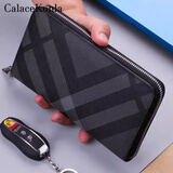 CalaceKonla长款钱包男士竖款钱包大容量皮夹钱夹商务休闲潮时尚送男友CK190 黑色斜纹款