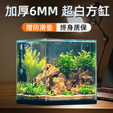 坤宁王金晶超白玻璃鱼缸40*30方缸家用小型裸缸桌面造景溪流缸乌龟缸