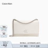 Calvin Klein【毕业礼物】小众单肩包荔枝纹包包链条翻盖CK女包斜挎包DH2806 67U-粉笔白 OS