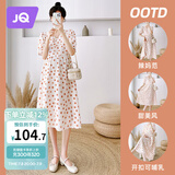 婧麒（JOYNCLEON）孕妇装夏季孕妇连衣裙薄款大码宽松波点碎花长裙 桔 L Jly157192