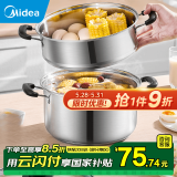 美的（Midea） 蒸锅304不锈钢蒸锅单层家用加深汤锅馒头包子燃气灶电磁炉24cm 【适合2-3人】性价比款 1层 24cm 304不锈钢24cm