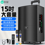 索爱（soaiy）15吋广场舞音响大功率便携式木质户外重低音蓝牙k歌专用大音量移动拉杆音箱室外演出双话筒SA-X23L