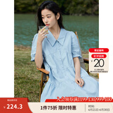 茵曼（INMAN）2025夏女新款田园娃娃裙切尔西领泡泡袖A字连衣裙 浅水蓝 -18525990 M