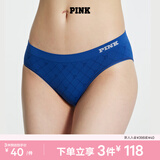 维多利亚的秘密（Victoria's Secret）PINK 夏季舒适无痕3A抗菌抑菌LOGO中腰包臀内裤三角裤女 08M9深蓝色-格纹款 11255733 1条 S