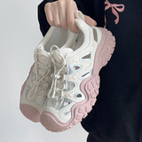 骆驼（CAMEL）丑萌登山鞋女时尚撞色户外休闲鞋 L24M076602 米/银/粉 37