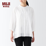 无印良品 MUJI 女式 水洗 棉强捻 七分袖罩衫 BCA36A2S 白色 XS-S