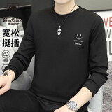 西域骆驼（VANCAMEL）卫衣男圆领秋季长袖t恤男装潮流套头宽松休闲打底衫 黑色 XL