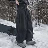 AWKA滑雪裤女款2025新款单板美式专业防水宽松滑雪服裤子冬束脚裤 黑色 BZK25 S