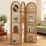 双枪日式藤编屏风隔断客厅折叠可移动小户型遮挡入户简约杂志书架 3扇【原色】藤编屏风【折叠款】