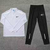 NBA VIBE田径体育生训练套装男女速干透气跑步健身运动休闲半拉链加绒套装 白拉链长袖+黑色长裤【上下勾条】薄款 XL 建议115-135斤