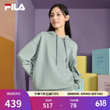 FILA 斐乐官方情侣款连帽卫衣秋季新款纯棉宽松针织长袖上衣加绒 混沌灰绿-GN S