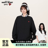 查尔斯桃心24早秋美式休闲宽松简约刺绣LOGO华夫格情侣百搭纯色卫衣男女同款 黑色 XL