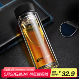 天喜（TIANXI）玻璃杯双层加厚水杯男女学生带茶隔泡茶养生杯家居馆 黑色420ml