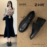 ZHR小皮鞋女粗跟系带乐福鞋女时尚复古英伦牛津鞋子女 AH697黑色37