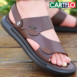 卡帝乐鳄鱼夏季男士凉鞋真皮软底防滑沙滩鞋新款休闲潮流外穿两用牛皮凉拖鞋 深棕色 42