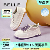 百丽（Belle）透气网面小白鞋女厚底休闲运动板鞋B1175BM3 蜂蜜牛乳-皮面 35 (225mm)