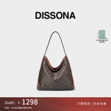 DISSONA迪桑娜女包幸运锦囊hobo包老花包单肩手提包情侣通勤包中性腋下包 棕色-小号（肩带不可调节）