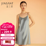 金三塔真丝睡衣女100%桑蚕丝性感居家可外穿真丝吊带裙睡裙丝绸睡衣礼物 雾霾蓝(圆领) XL