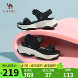 骆驼（CAMEL）动感风织带细闪车缝线魔术贴松糕底运动凉鞋 L23M504136 黑色 37