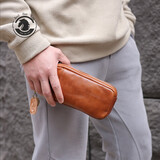 ANDSEEYOU品牌 手机包男 大容量商务手拿包 真皮拉链手包 简约软牛皮手抓包 棕色