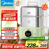 美的（Midea）锁嫩舱mini电蒸锅 多功能家用电锅蒸包子锅电热锅煮蛋器蒸炖锅不锈钢双层蒸笼大容量ZGC2818X99
