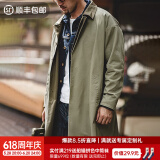 马登工装 美式休闲撞色巴尔玛肯风衣重磅宽松中长款大衣外套男春季 军绿色 M