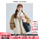 VEGA CHANG羊羔毛仿皮草外套女2024冬新款毛绒拼接皮毛一体大衣 枫糖白 L