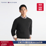 TOMMY HILFIGER【柔软亲肤】秋冬季男女纯棉休闲通勤纯色圆领内搭打底针织衫毛衣 【纯色绣标毛衣】- 经典黑BDS M （推荐：135-150斤）