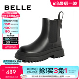 百丽（Belle）厚底烟筒靴女英伦风切尔西靴X2G2DDD3 黑色-毛里 37 (235mm)