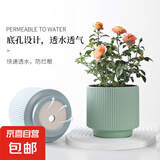 新款竖纹陶瓷花盆亚光北欧风简约花盆大号桌面绿植盆送塑料托盘 蓝色 中号（13*13*12.3）