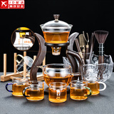玻璃自动茶具套装家用懒人全自动磁吸泡茶器现代简约创意日式功夫茶具 玻璃（邀月）自动-6色/把+合金/茶道+茶洗+杯架