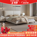 京鹊【评价2万+】床 真皮床现代简约双人床北欧婚床意式实木主卧1.8米 旗舰版单床+1床头柜 1.8米框架结构