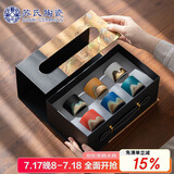 苏氏陶瓷（SUSHI CERAMICS）手绘釉画彩茶杯千里江山六色功夫茶杯节日伴手礼茶具手提礼盒套装