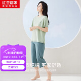 红豆居家夏季情侣全棉睡衣简约休闲风短袖家居服套装可外穿春夏 绿色（女款） S 160/84A