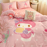 雅鹿卡通纯棉床上四件套夏季床单库洛米被套学生宿舍被罩全棉床品套件 蛋糕美乐蒂 【大版卡通印花】 1.8m四件套 床单款 被套200*230cm
