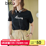 betu百图女装春装新款宽松韩版卡通印花短袖T恤ins潮JD2102T08 黑色 L