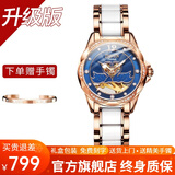 金仕盾（JIN SHI DUN）瑞士认证手表女机械手表防水女士手表百搭女表情人节礼物送女友 玫蓝天鹅钢带-升级版