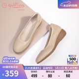 金利来（goldlion）女鞋坡跟皮鞋时尚圆头牛皮浅口一脚蹬单鞋女 G662320016杏色39