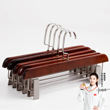 访客实木衣架 衣服架子挂衣架衣柜木质衣服撑家用复古木头衣架 复古色杆夹裤架-四只