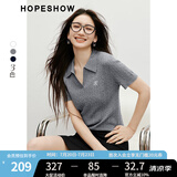 红袖复古绞花短袖针织衫2025夏季新款女装字母绣正肩POLO领别致短上衣 烟灰056 L