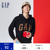 Gap男女装春秋LOGO美式复古连帽法式圈织软卫衣892186 黑色 170/92A(M)亚洲尺码