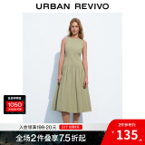 UR夏季新款女装时尚休闲简约压褶长款无袖连衣裙UWH740026 清水绿 XL