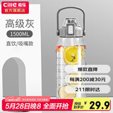 希乐大容量水杯子男女户外健身吸管杯tritan材质塑料杯1.5L灰-2219