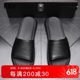 KGV拖鞋男夏季外穿ins潮流时尚凉拖一字拖鞋真皮头层牛皮网红男士 黑色 41 标准皮鞋尺码