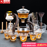 玻璃自动茶具套装家用懒人全自动磁吸泡茶器现代简约创意日式功夫茶具 锡花（邀月）自动-6花形杯+合金/茶道+茶洗+杯架