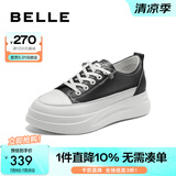 百丽（Belle）小白鞋女鞋商场款厚底增高一脚蹬单鞋透气休闲鞋U8N1DAM3 黑色 36 (230mm)