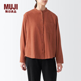 无印良品（MUJI） 女式 法兰绒 立领衬衫长袖格子上衣秋季白衬衣纯棉全棉 BCB41C2A 深橙色 M